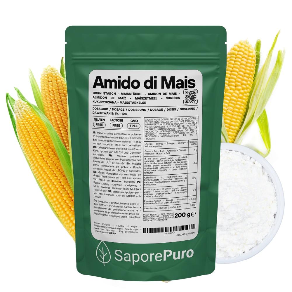 Amido di mais Nativo SaporePuro, addensante naturale, senza glutine, in confezione visibile, ideale per cucina e ricette.